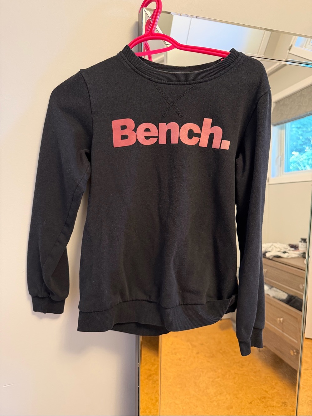 Bench Black Crewneck Sweatshirt with Pink Logo